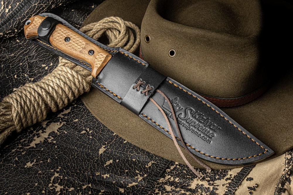 Нож Kizlyar Supreme Bastardo (StoneWash, Walnut Handle, Leather Sheath)