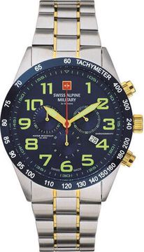 С браслетом Мужские наручные часы с серебряным браслетом Swiss Alpine Military 7040.9145 chrono 45mm 10ATM