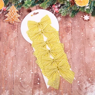 Бант на ёлку «Волшебство» 8,5*9 cм (набор 6 шт), Золото