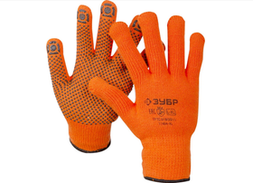 Утепленные, акриловые перчатки с защитой от скольжения Зубр эксперт 10 класс, сигнальный цвет, р. L-XL 11464-XL