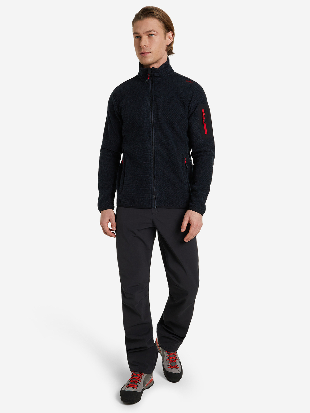Толстовка флисовая CMP Men's jacquard Knit-Tech fleece with rhombus motif, артикул 38H2237, цвет TITANIO-NERO (02UM)