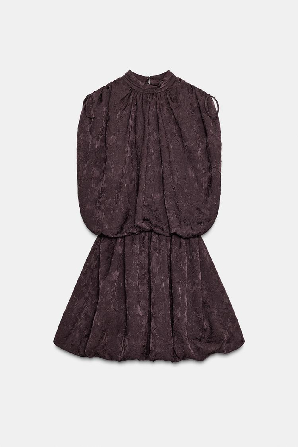 ZARA МИНИ-ПЛАТЬЕ ОБЪЕМНОЕ ИЗ ЖАККАРДА, КОРИЧНЕВЫЙ