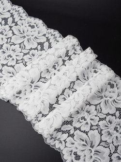 Эластичное кружево кипельно-белое ширина 22 см ОТРЕЗЫ