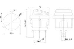 Клавишный круглый выключатель REXANT 250v 6а (3c) on-off синий с подсветкой влагозащита 36-2596