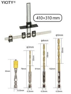 YICITY Локатор отверстий с металлической линейкой, Шаблон для сверления, 410мм х 310мм, кондуктор для сверления мебельный