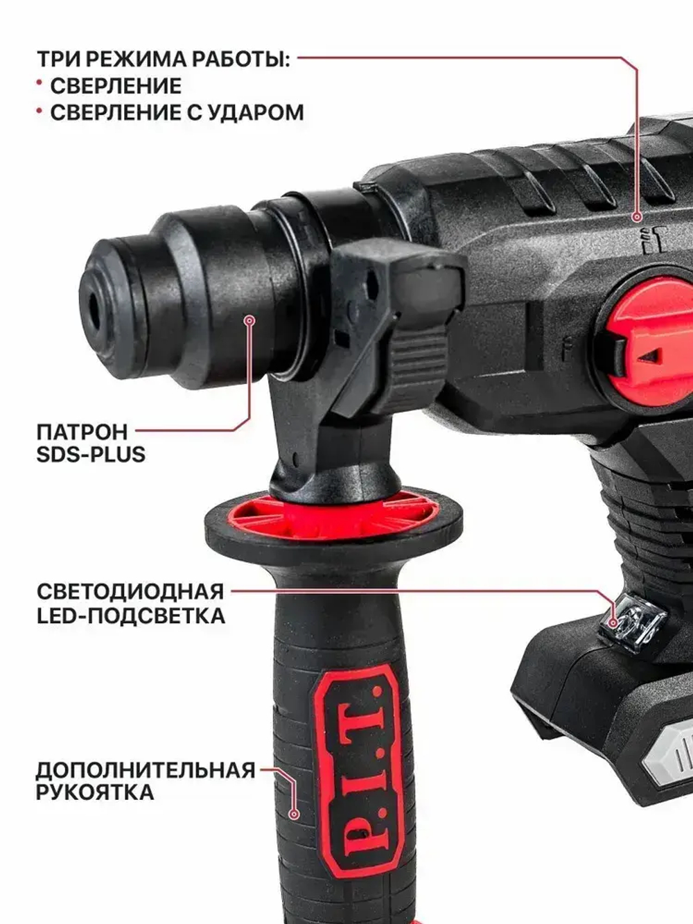 Перфоратор аккумуляторный бесщеточный P.I.T. PBH20H-22A SOLO, 20В, 1.5Дж, SDS+, без АКБ и ЗУ, на системе OnePower