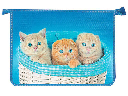 Папка д/труда А4 (335*240*85) 2отд. молния сверху, пластик/ламинат "Котята в корзинке"