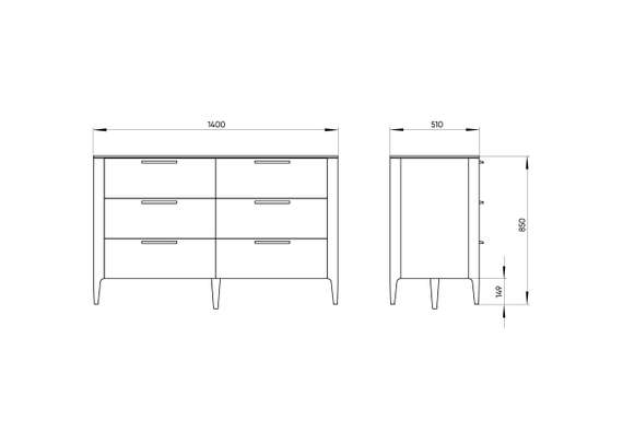 Комод Type oak 6 ящиков ширина 140 см (серый)