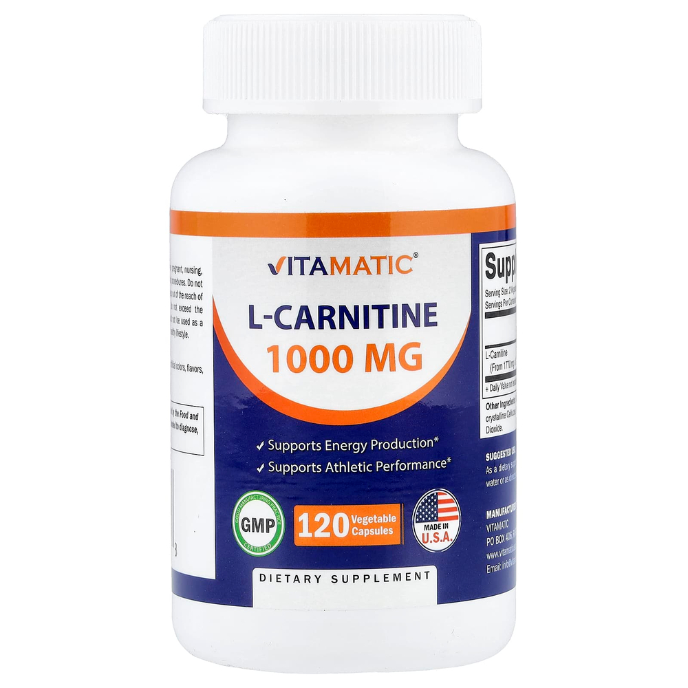 Vitamatic, L-карнитин, 120 растительных капсул (500 мг в 1 капсуле)