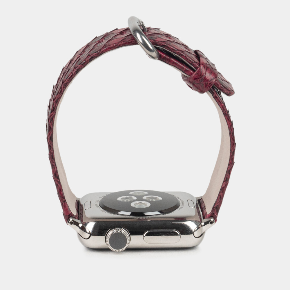 Ремешок для Apple Watch 44/45/46 mm из кожи питона, малинового цвета
