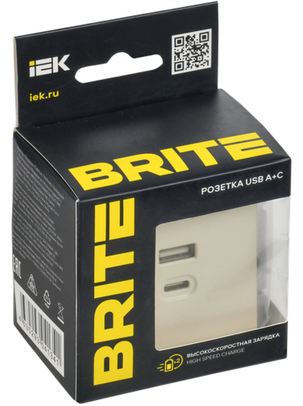 BRITE Розетка USB A+C 45Вт высокоскоростная зарядка РЮ11-2-БрКр бежевый IEK