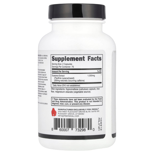 PrePrimal, Гуарана, 150 капсул (500 мг в каждой капсуле)