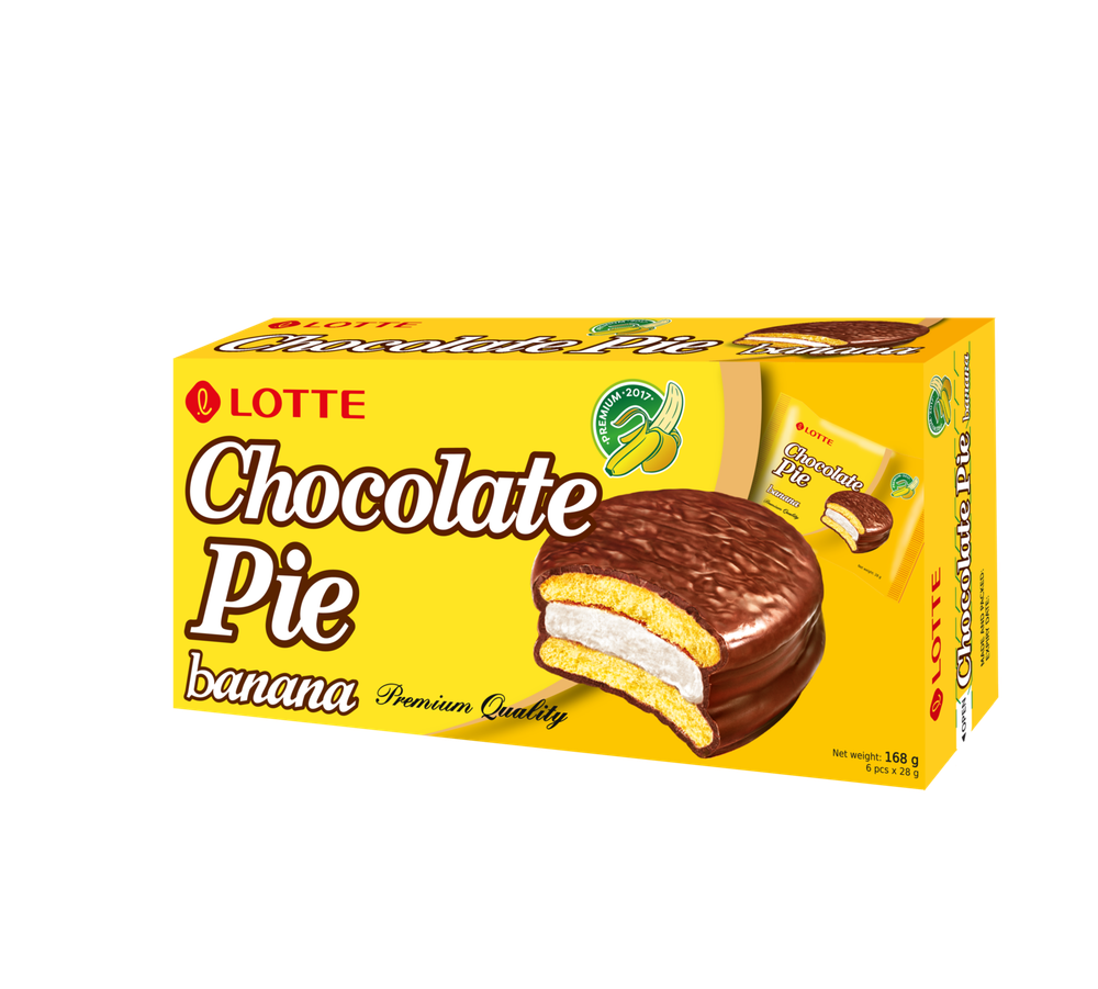 Печенье ЛОТТЕ Чоклэт Пай с ароматом Банана (LOTTE Chocolate Pie Banana) х/к 168 гр  (28 гр х6)