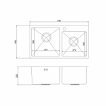 Мойка настол.монтаж 72х40 (3,0) 2-х ЧАШЕВАЯ вып 3 1/2  MIXLINE PRO 22см с сифоном (сатин)