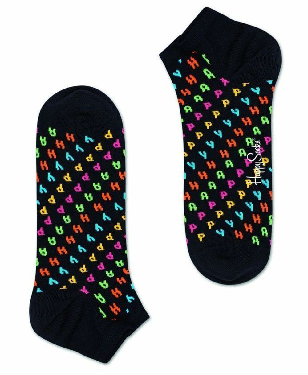 Низкие носки унисекс Happy Low Sock с цветными надписями (Размер: 25) (Цвет: черный)