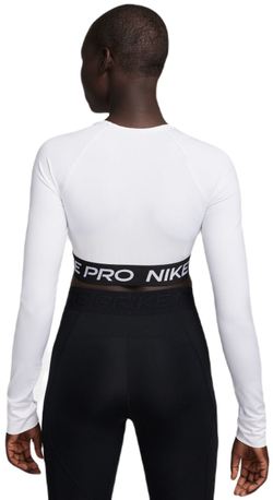 Женская теннисная футболкаNike Pro 365 Dri-Fit Cropped Long-Sleeve Top - white/black