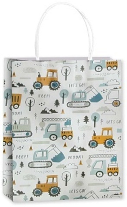 Пакет подарочный, Крафт, Строительная техника, 25,5*18,5*9,5 см.