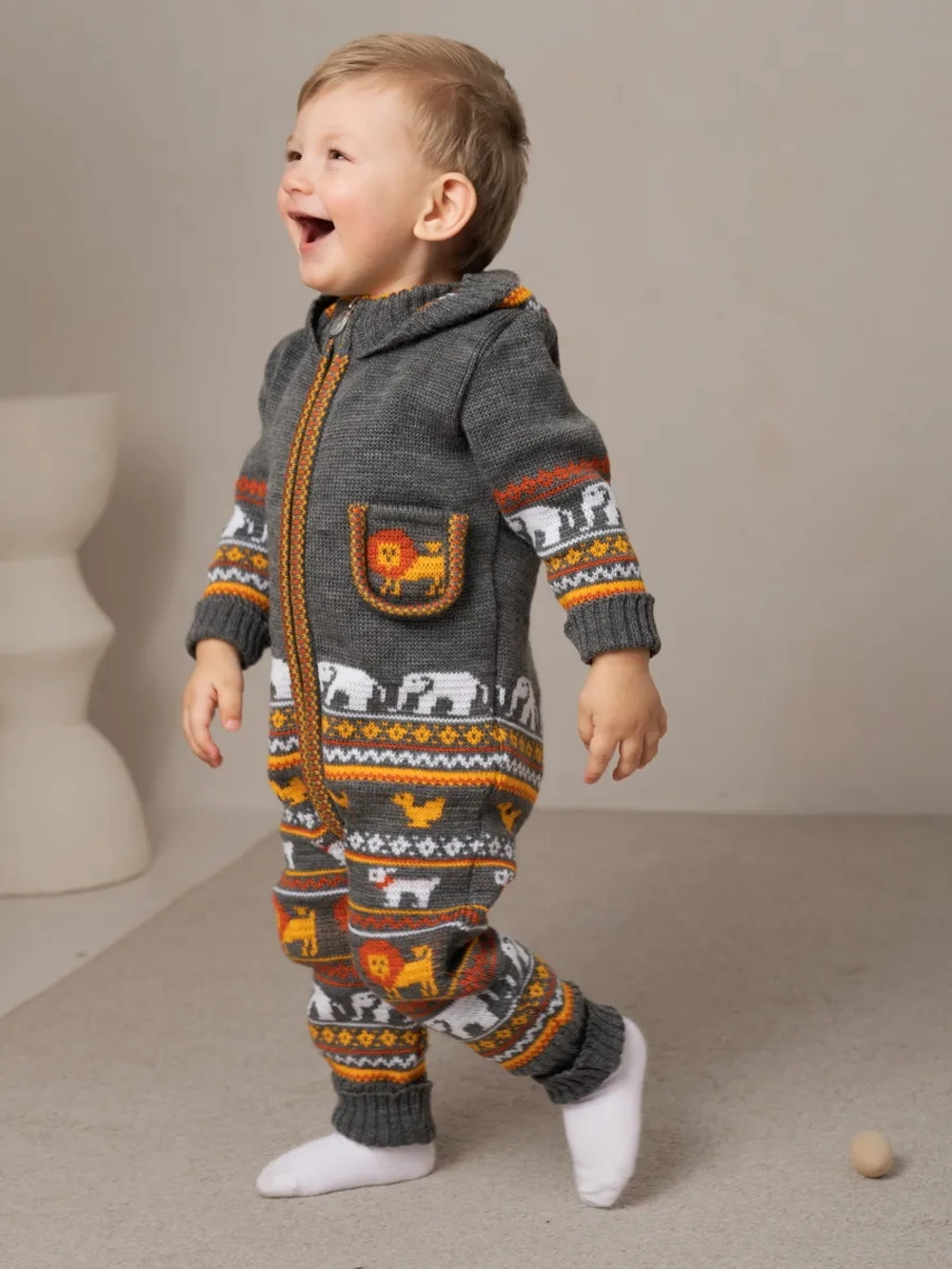 Вязаный комбинезон для новорожденных и малышей на молнии