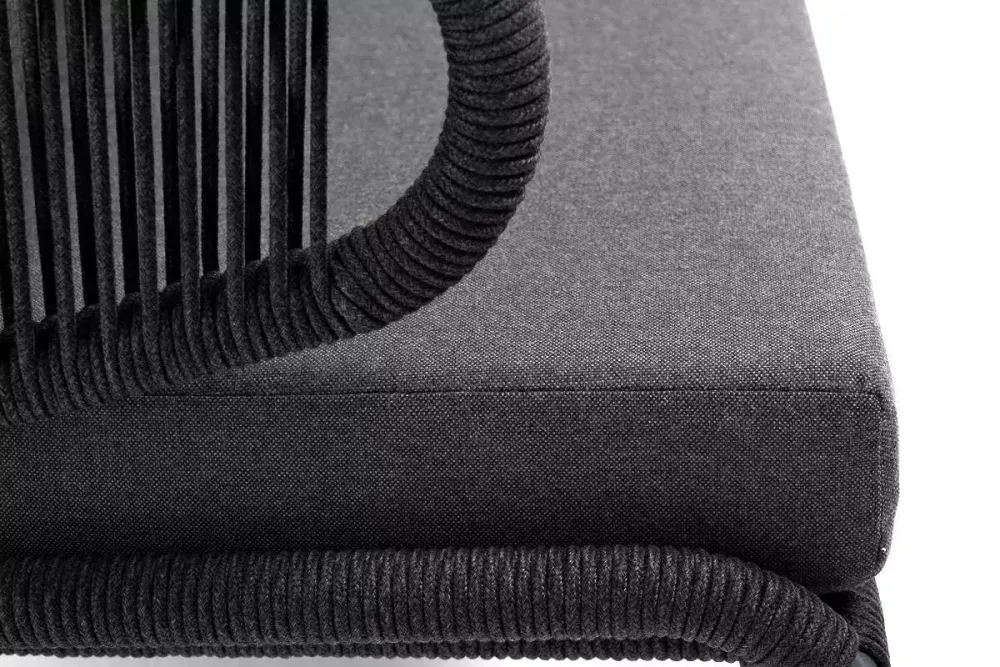 "Милан" диван 2-местный плетеный из роупа, каркас алюминий темно-серый (RAL7024) муар, роуп темно-серый круглый, ткань темно-серая 027