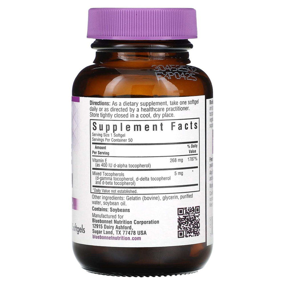 Bluebonnet Nutrition, витамин E, 50 капсул