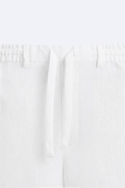 ZARA ШОРТЫ ИЗ 100% ЛЬНА, БЕЛЫЙ