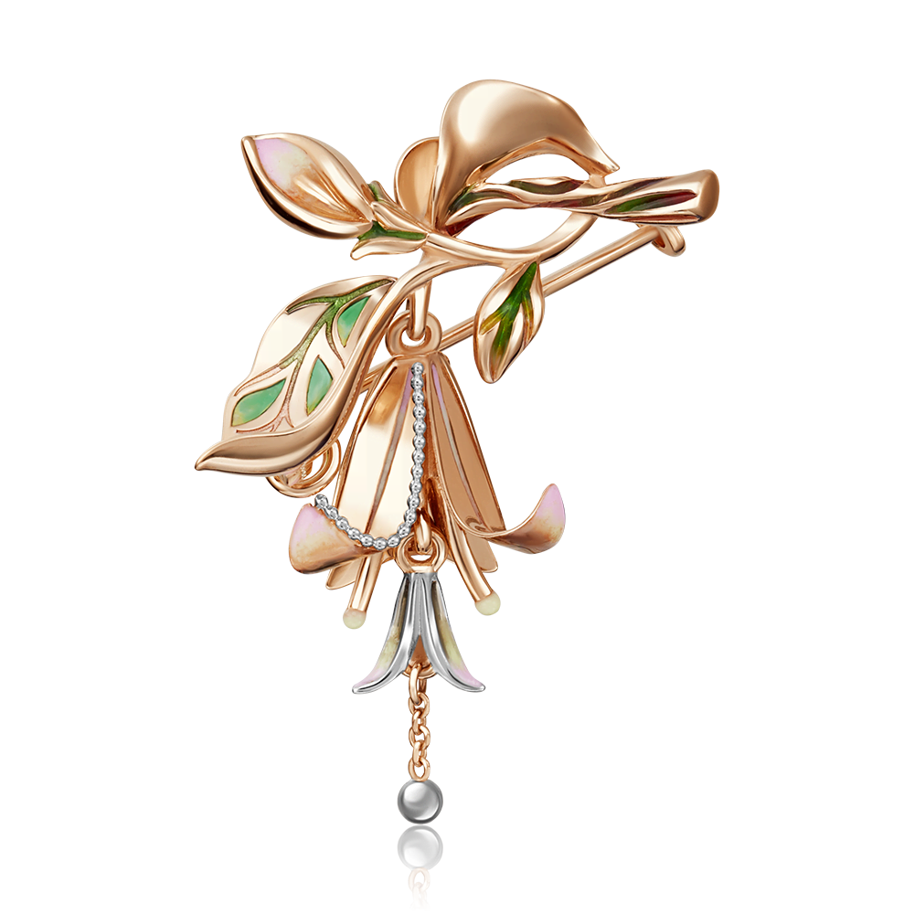 Брошь «Колокольчик» из красного золота с эмалью