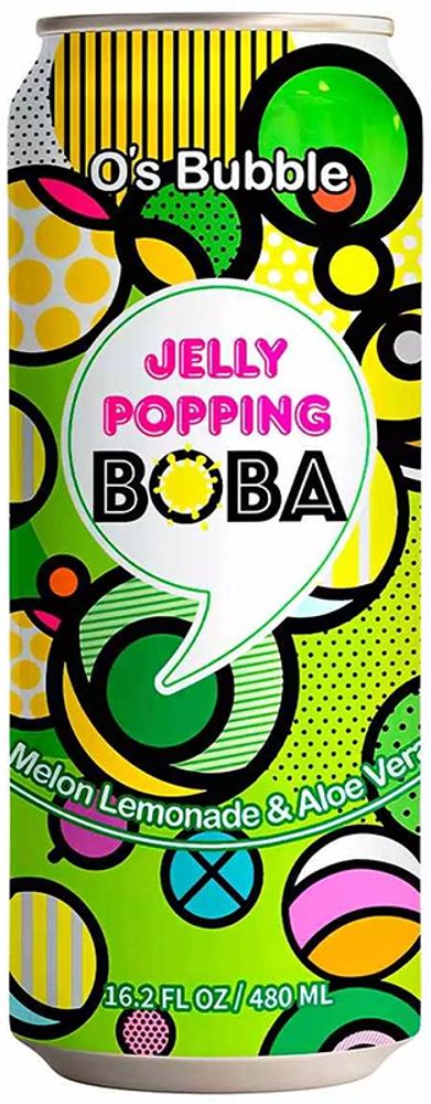 Газированный напиток Со Вкусом Дыни и Алоэ Вера O&#39;s Bubble Jelly Popping Boba Melon Lemonade + Aloe Vera 0.48 - банка