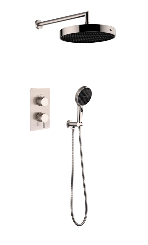 Boheme Комплект для душа CELL, лейка верхняя+ручная, встраиваемый 2-х проходной смеситель однорычажный NICKEL BRUSH