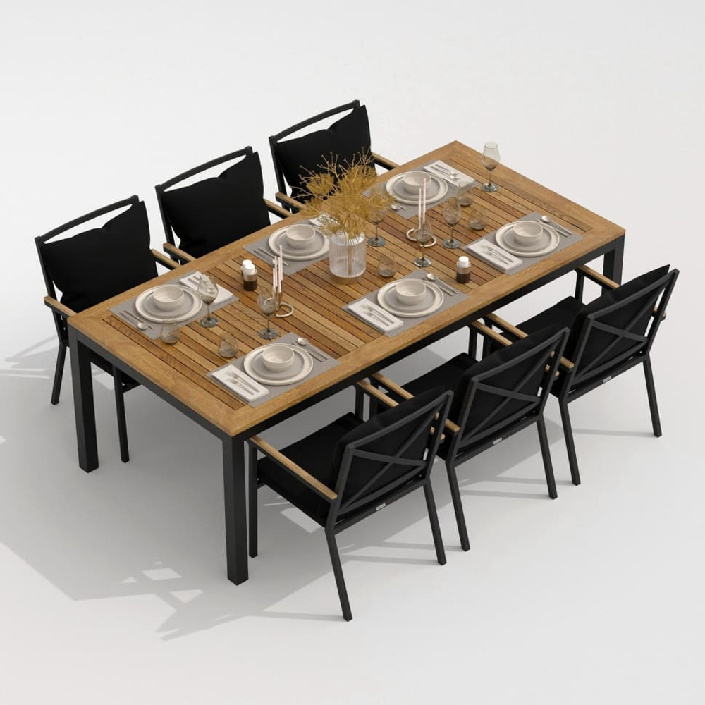 Обеденная группа Ideal Patio  ТЕЛЛА ФЕСТА плюс каркас карбон, стол тик 220, ткань черная