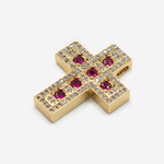 Подвеска "Крестик", ярко-розовые фианиты, позолота, 28*22мм