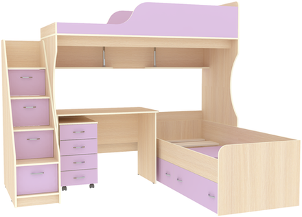 Двухъярусная кровать КарИВи Дуэт-5 с лестницей Комод КарИВиом  Дуб Молочный Ирис
