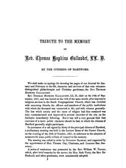 Tribute to Gallaudet. A Discourse in Commemoration of the Life, Character and Services | Henry Barnard