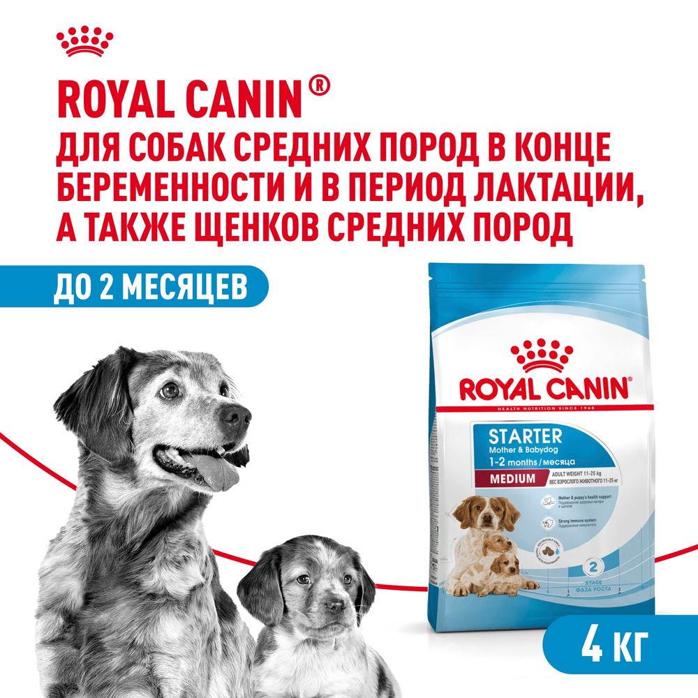 Royal Canin Medium Starter Mother&Babydog Медиум Стартер энд бебидог Корм для щенков средних пород до 2 месяцев беременных и кормящих собак 4кг