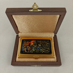 Визитница "Жар-птица" №1 (роспись Палех) зол.