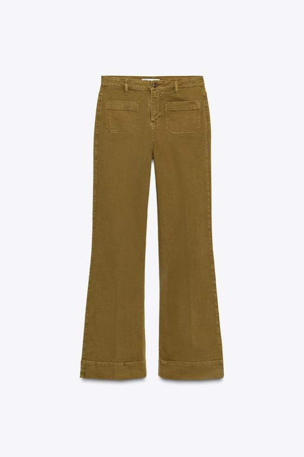 ZARA ДЖИНСЫ Z1975 С НАКЛАДНЫМИ КАРМАНАМИ И ВЫСОКОЙ ПОСАДКОЙ, ЦВЕТ ОЛИВКОВОГО МАСЛА