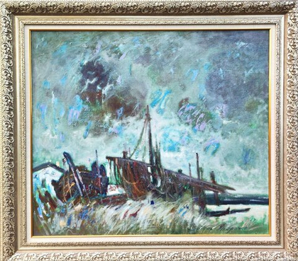 Картина Толочко В.И. "Рыбацкие баркасы" холст/масло 80х90