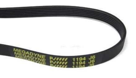 Ремень 1194 J6 Megadyne для стиральной машины 1195мм черный, желтая надпись