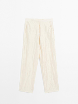 Massimo Dutti Брюки из фактурного атласа с прямыми штанинами - Limited Edition, жемчужно-серый