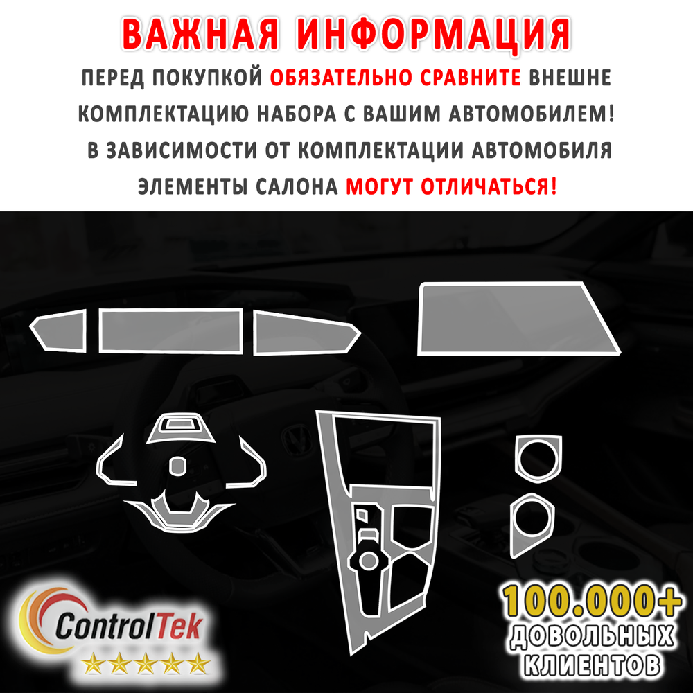 Changan UNI-V (2024) - комплект защитных пленок 5 в 1. Пленка защитная ControlTek HYBRID со слоем TOP COAT. Толщина: 6 mil. (175 мкм.)