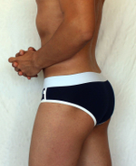 Темно-синие мужские трусы-слипы со вставками в горошек (Размер: XL) (Цвет: темно-синий)