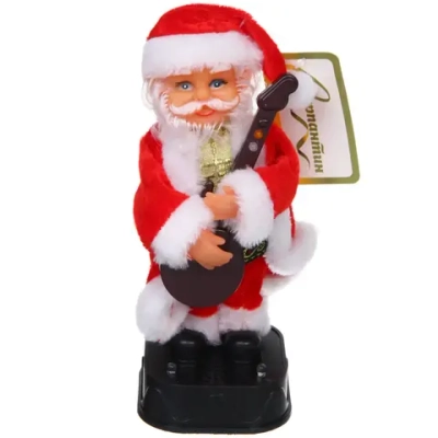 Дед Мороз музыкальный 20 см в красной шубе с музыкальным инструментом (работает от 2*АА - в комплект не входят)