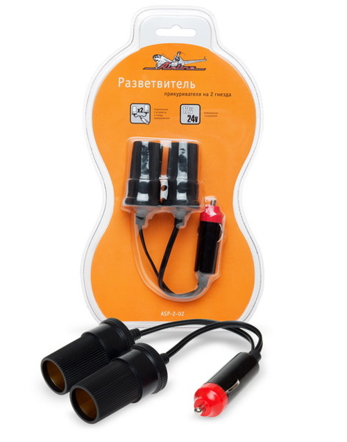 Прикуриватель 2 гнезда 12/24 В 60 Вт с проводом 0,1 м черный 5 А Airline