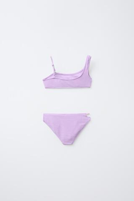 ZARA КОМПЛЕКТ БИКИНИ ИЗ РЕЛЬЕФНОЙ ТКАНИ, ЦВЕТ МАЛЬВЫ
