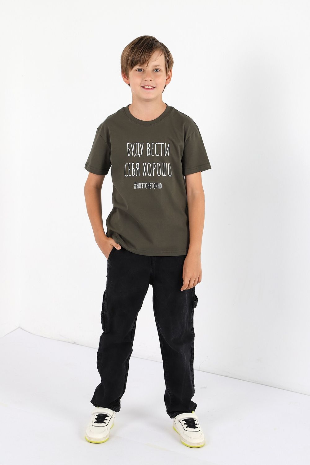 Фуфайка (футболка) для мальчика Кэш-2 Виотекс ХАКИ