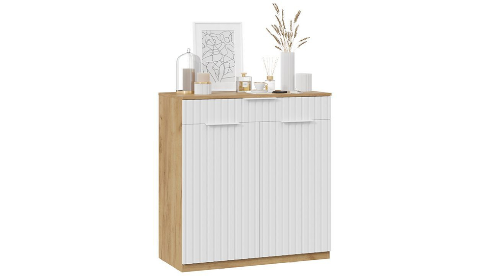 Прихожая с зеркалом комплект мебели Дуб Крафт золотой/Белый матовый/комод 145х43х195 см