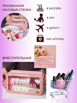 Косметичка водонепроницаемая Washbag сумка с ручкой органайзер косметичка для бассейна душа роддома, розовая 30*12*21см
