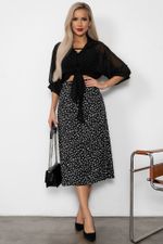 Юбка с разрезом (черный/принт) Юб11-20 Nikol