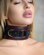 Бордовый кожаный  ошейник БДСМ Арсенал Lady's Arsenal Maroon Collar On The Strap 67030