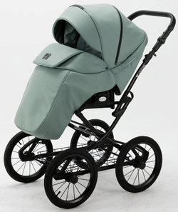 Детская коляска Adamex Porto Retro Deluxe 2 в 1 PO-SA20 (СЕРО-ЗЕЛЕНАЯ КОЖА)