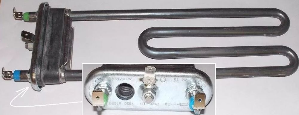 Тэн для стиральной машины 32004626 - 1850W, 215мм, отверстие под датчик, бортик, HTR002VE, HTR008ID